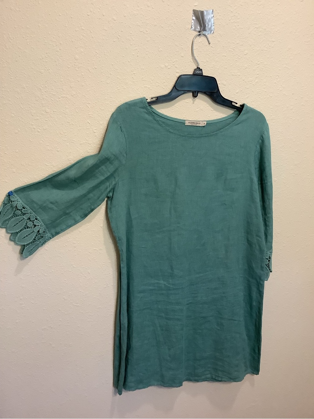 Valentina Seafoam Green Midi Dress with Crochet Lace Sleeves